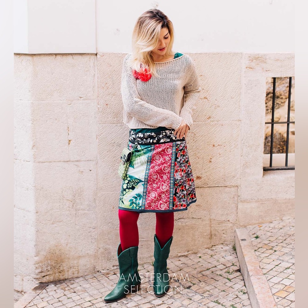 ZAND Reversible Colorful Patchwork Mini Wrap Skir… - image 1